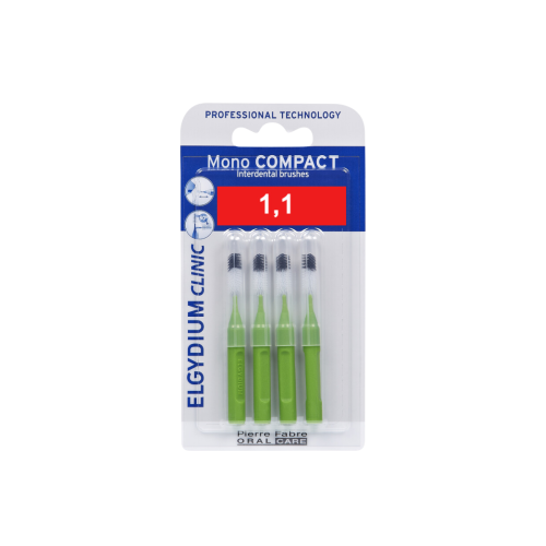 Elgydium Clinic Mono Compact Μεσοδόντια Βουρτσάκια 1.1mm Πράσινα 4τμχ