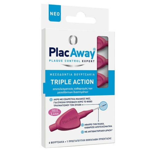 PlacAway Triple Action Μεσοδόντια Βουρτσάκια 0.4mm Ροζ 6τμχ