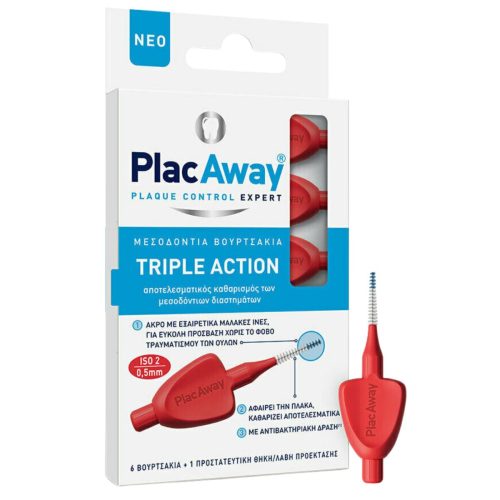 PlacAway Triple Action Μεσοδόντια Βουρτσάκια 0.5mm Κόκκινα 6τμχ