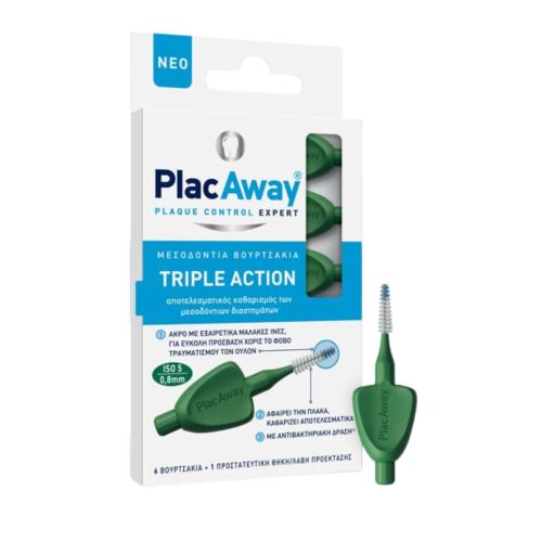PlacAway Triple Action Μεσοδόντια Βουρτσάκια 0.8mm Πράσινα 6τμχ