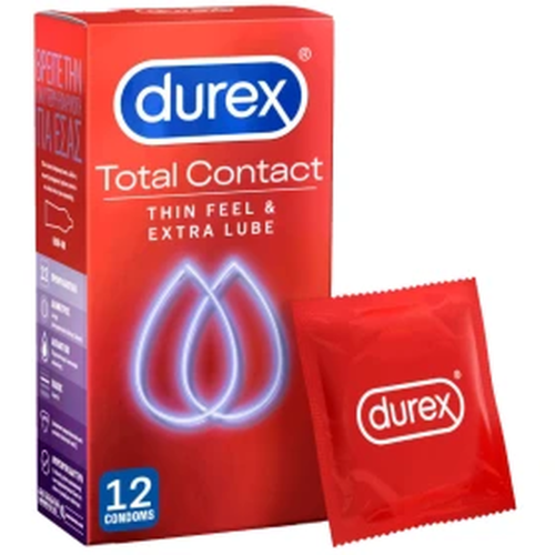 Durex Total Contact Εξαιρετικά Λεπτά Προφυλακτικά, Επιπλέον Λίπανση, 12Τεμάχια