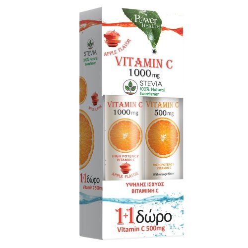 Power Health Promo Vitamin C 1000mg Apple & Vitamin C 500mg Orange 24&20 αναβράζοντα δισκία