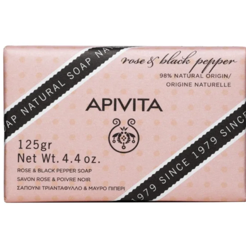 Apivita Natural Soap Φυσικό Σαπούνι Τριαντάφυλλο & Μαύρο Πιπέρι, 125gr