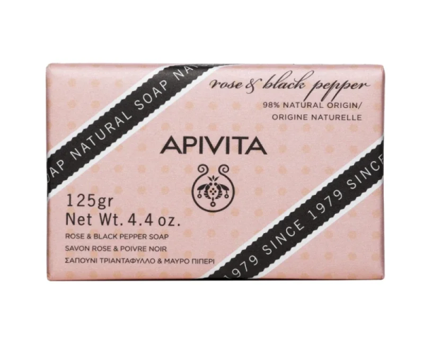 Apivita Natural Soap Φυσικό Σαπούνι Τριαντάφυλλο & Μαύρο Πιπέρι, 125gr