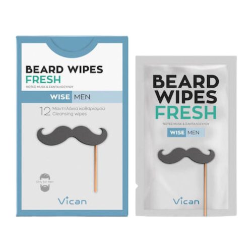 Vican Wise Men Beard Wipes Fresh Μαντηλάκια Kαθαρισμού για τη Γενειάδα 12τμχ