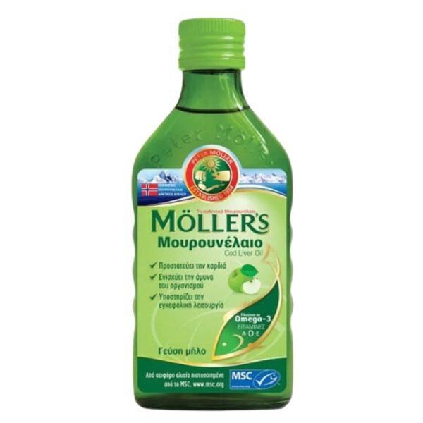 Moller's Cod Liver Oil Μουρουνέλαιο Γεύση Μήλο 250ml