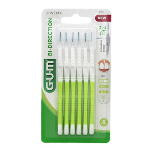 Gum Bi-Direction Μεσοδόντια Βουρτσάκια με Λαβή 0.7mm Πράσινα 6τμχ