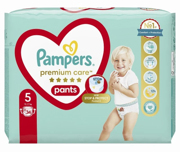 Pampers Premium Care Pants No.5 (12-17kg) Πάνες Βρακάκι, 34Τεμάχια
