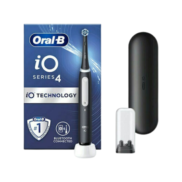 Oral-B IO Series 4 Μαύρη Ηλεκτρική Οδοντόβουρτσα με Χρονομετρητή, Αισθητήρα Πίεσης και Θήκη Ταξιδιού