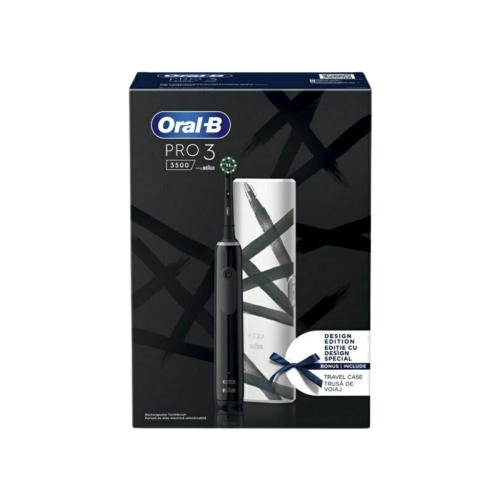 Oral-B Pro 3 3500 Design Edition Black Επαναφορτιζόμενη Ηλεκτρική Οδοντόβουρτσα & Θήκη Ταξιδίου, 1τεμ.