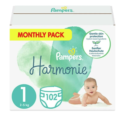 Pampers Harmonie Monthly Pack Πάνες με Αυτοκόλλητο No. 1 2-5kg 102τμχ