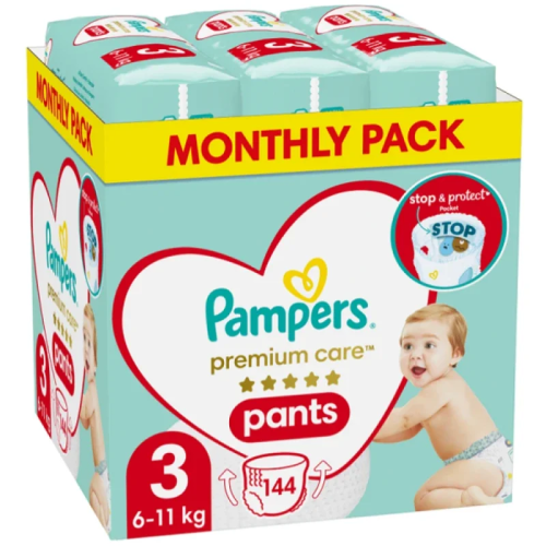 Pampers Premium Care Monthly Pack Πάνες Βρακάκι No. 3 6-11kg 144τμχ