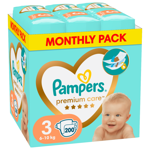 Pampers Premium Care No 3 (6-10 Kg) Monthly, 200τεμ
