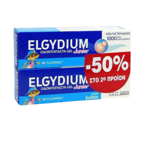 Elgydium Οδοντόκρεμα Junior Οδοντόκρεμα Gel με Γεύση Bubble 100ml 1000 ppm για 7+ χρονών 2τμχ