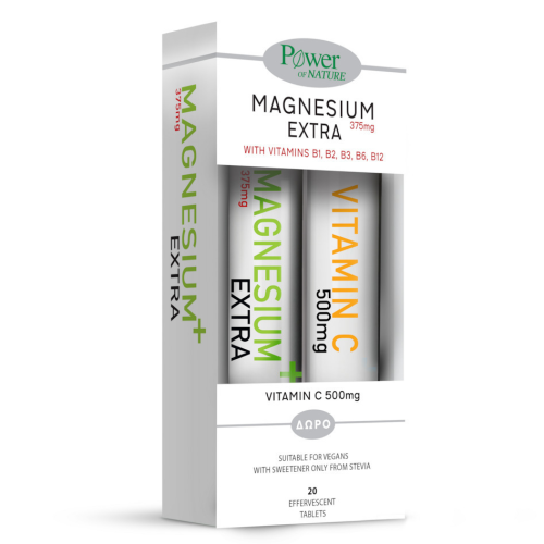 Power Of Nature Magnesium Extra 375mg & Vitamin C 500mg, 20Αναβράζοντα Δισκία