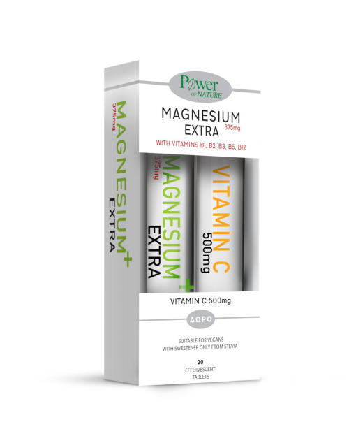 Power Of Nature Magnesium Extra 375mg & Vitamin C 500mg, 20Αναβράζοντα Δισκία