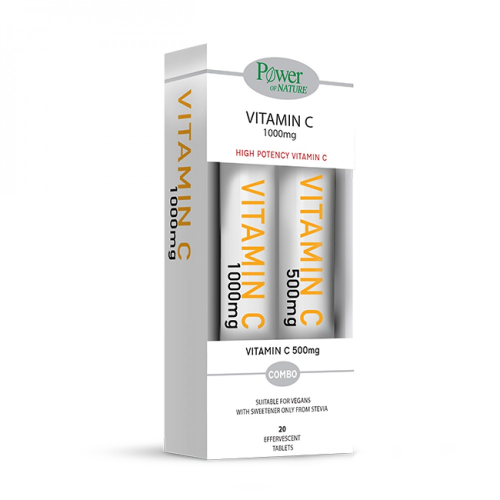Power Of Nature Vitamin C 1000mg & Vitamin C 500mg Στέβια, 24Αναβράζοντα Δισκία