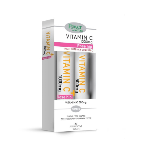 Power Of Nature Vitamin C 1000mg Rose Hip & Vitamin C 500mg, 20Αναβράζοντα Δισκία