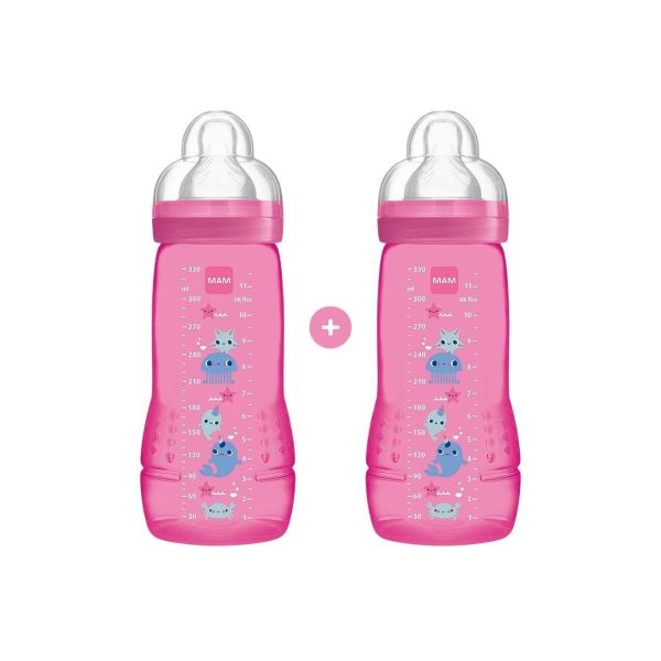 Mam Easy Active Baby Bottle Πλαστικά Μπιμπερό με Θηλή Σιλικόνης Φούξια 4m+ 2x330ml