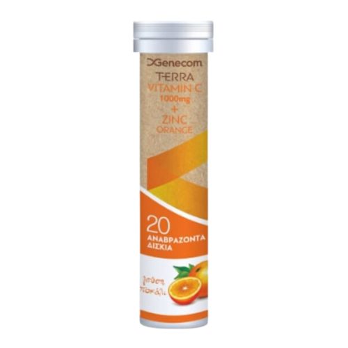 Genecom Terra Vitamin C 1000 mg & Zinc Πορτοκάλι 20 αναβράζοντα δισκία