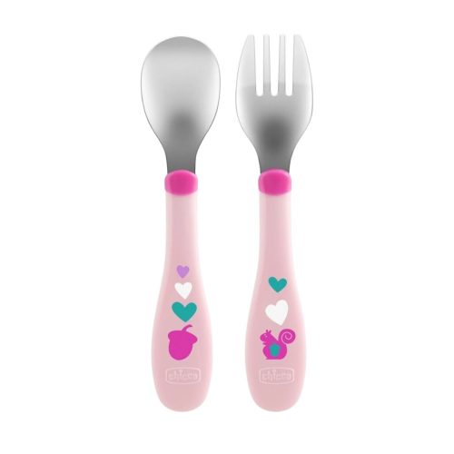 Chicco Metal Cutlery Σετ Πιρούνι-Κουτάλι Ροζ 18m+ 2τμχ