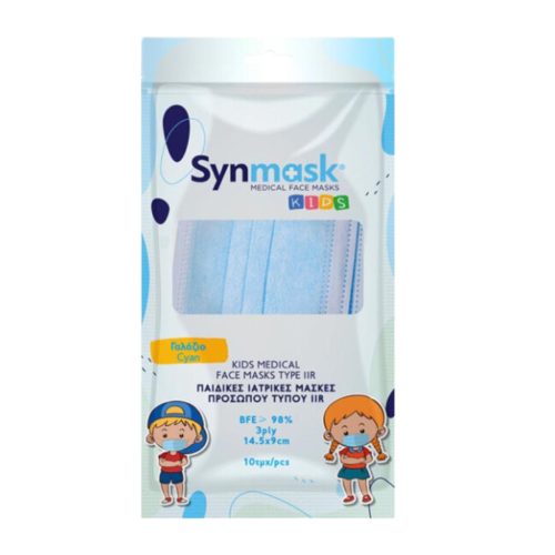 Synmask Παιδικές Μάσκες 3ply Γαλάζιο Χρώμα 10τμχ