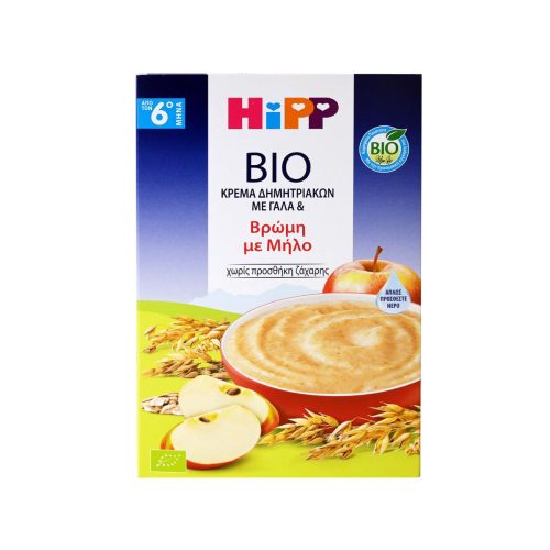 Hipp Bio Κρέμα Δημητριακών με Γάλα, Βρώμη & Μήλο Χωρίς Ζάχαρη 6m+ 250g